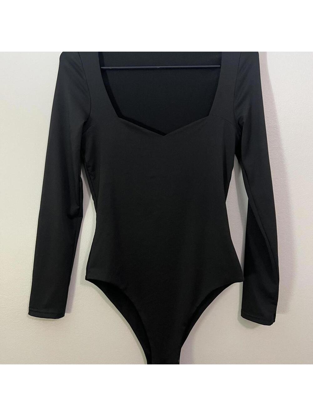 Black Long Sleeved Heart Neck Bodysuit